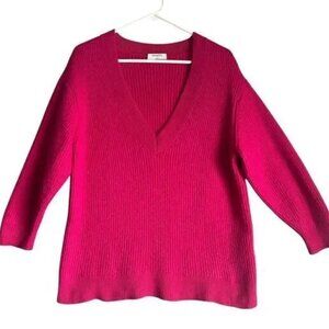 Aritzia Babaton Wool Sweater Roger Fuchsia Pink V-Neck Ribbed Knit‎ Minimalist